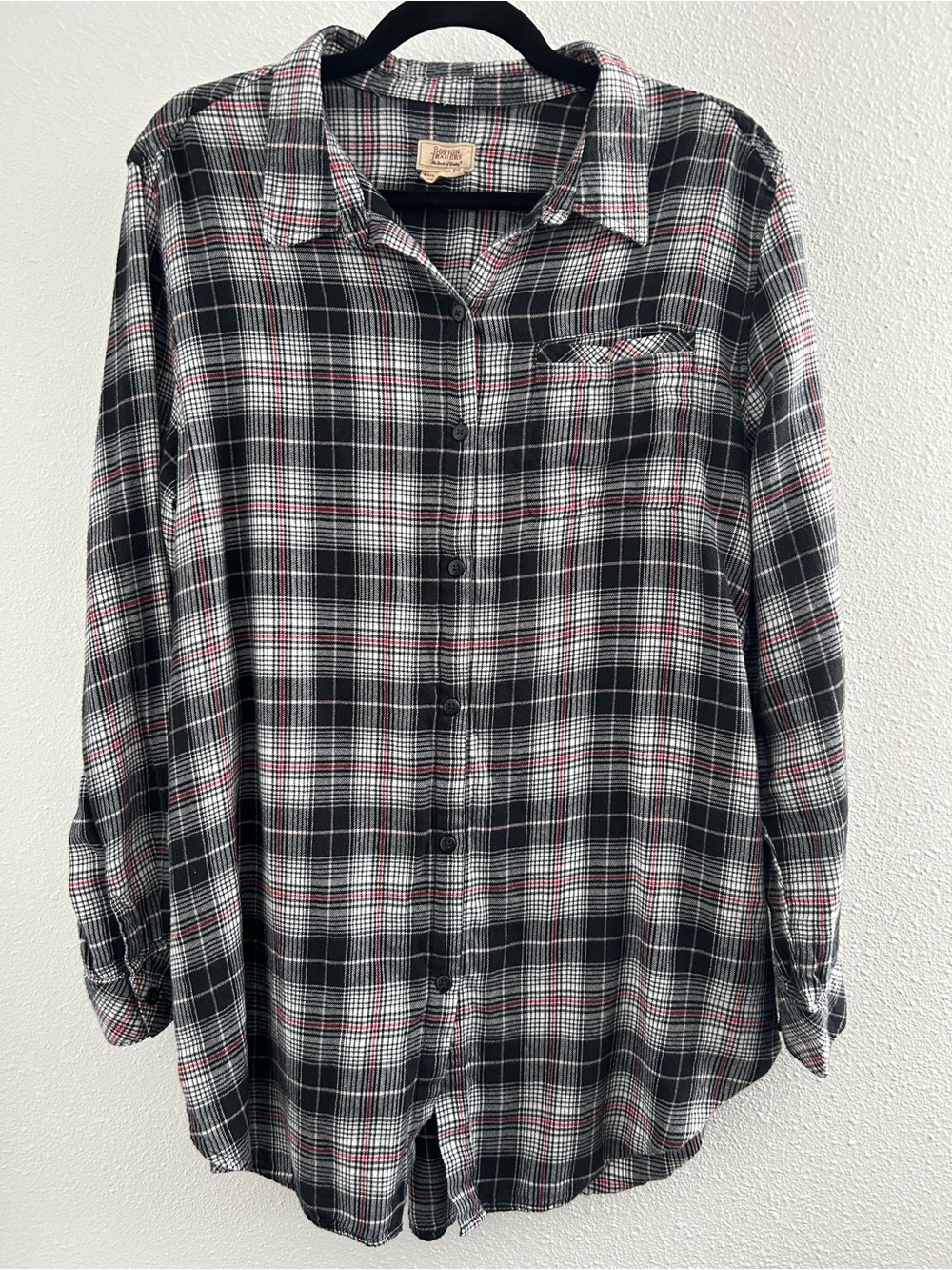 Boston Traders Black, White & Red Plaid Button-Down Shirt